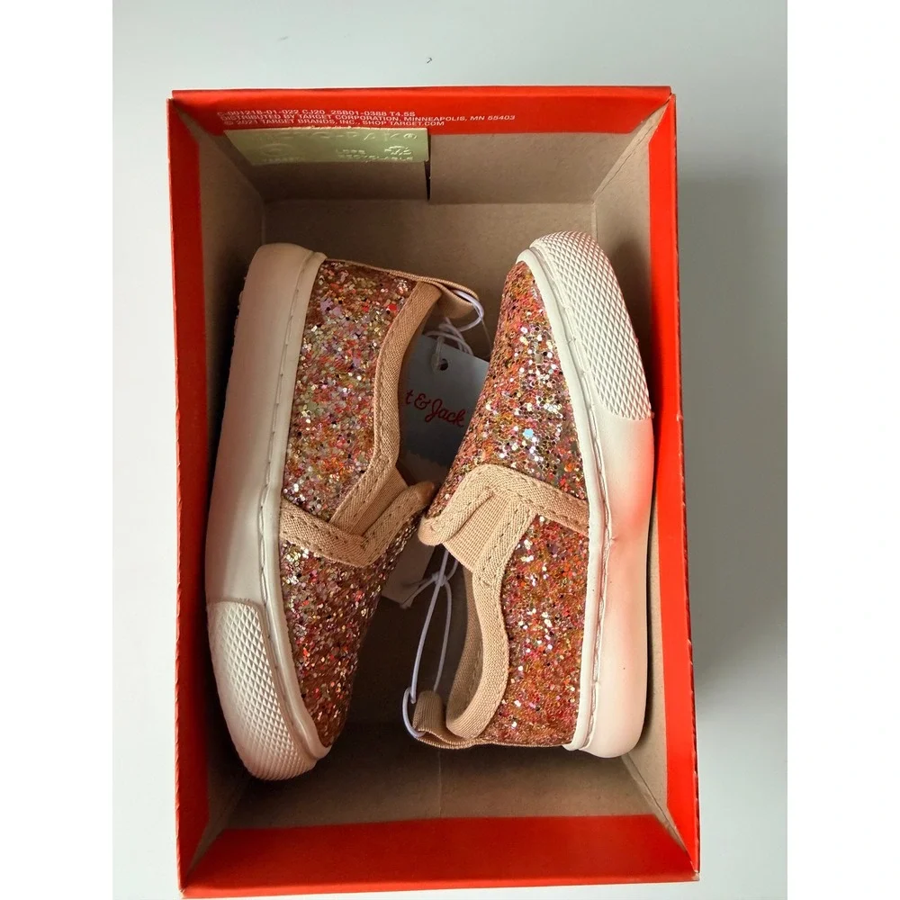 Cat & Jack Glitter Sneakers Toddler Size 5 Rose Gold Pink NWT Slip‎ On Sparkle